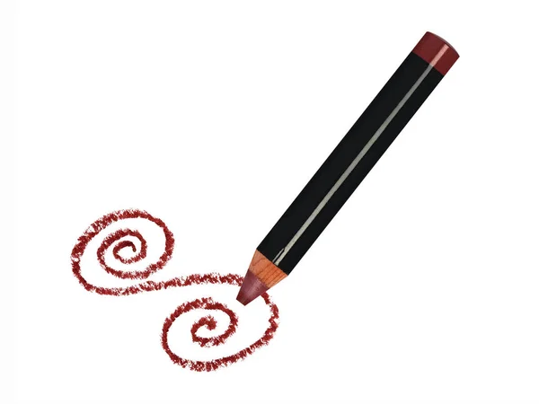 Crayon Lèvres Noir Avec Trace Rouge Isolé Sur Fond Blanc — Photo
