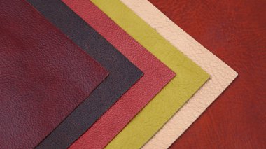 Farklı renkler kahverengi deri arka planda doğal deri dokusu örnekleri