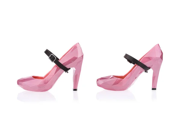 Pair Female Pink Geometric Shape Shoes Isolated White Background — Stock Photo, Image