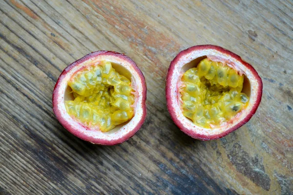 Exotic passionfruit on a wooden table — Stock Photo, Image