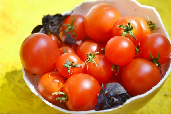 Bando de pequenos tomates cereja vermelhos — Fotografia de Stock