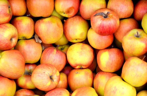 Manzanas rojas y amarillas sabrosas enteras en el mercado — Foto de Stock