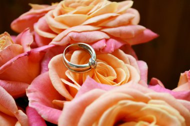 Pembe Gül güzel düğün buketi nişan yüzüğü