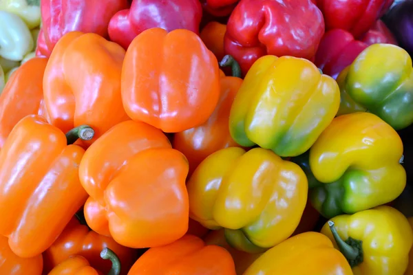 Sweet orange, yellow and red bell peppers — Stock Photo, Image
