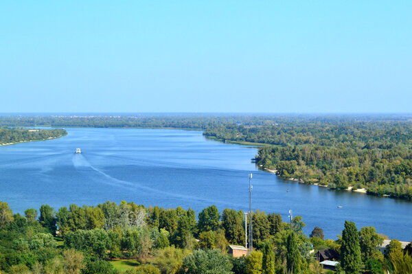 Beautiful view of Kiev river Dnipro and  Trukhaniv Island