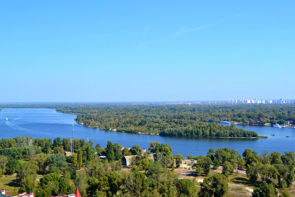 Beautiful view of Kiev river Dnipro and  Trukhaniv Island