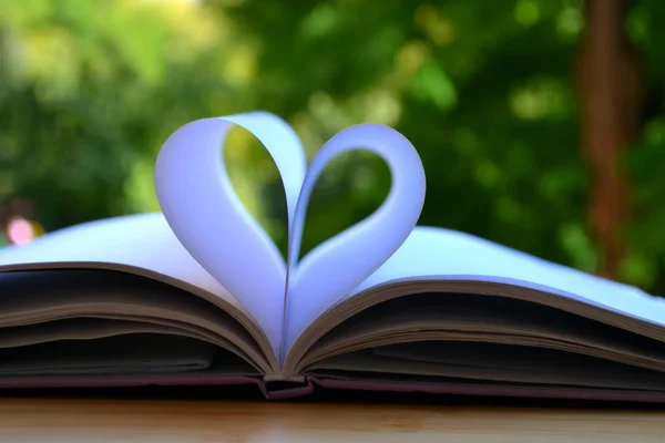 Páginas de libros curvadas en forma de corazón — Foto de Stock