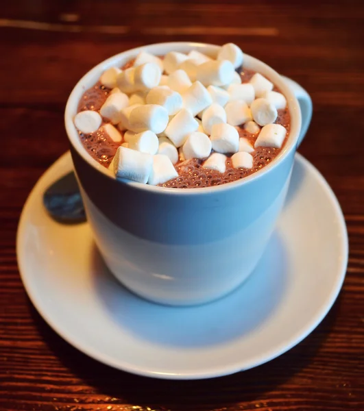 Copa blanca de cacao caliente con malvaviscos y canela — Foto de Stock