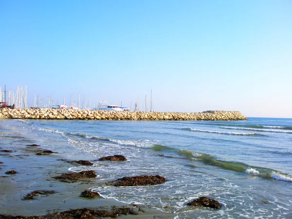 Orilla con cielo azul brillante y el mar —  Fotos de Stock