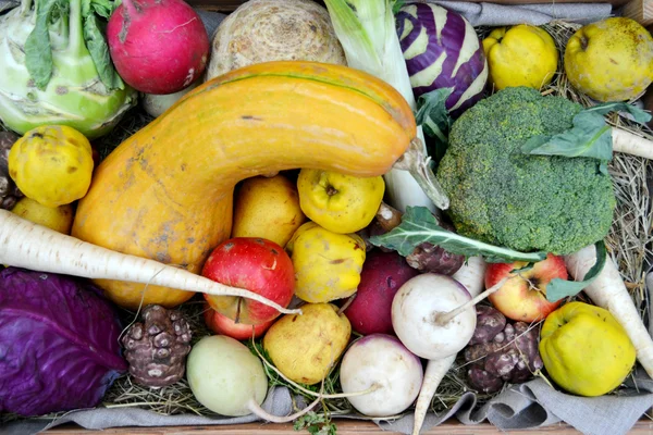 Market basket full of different fruit and vegetables