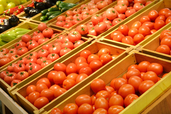 Different tomatoes in grocery store