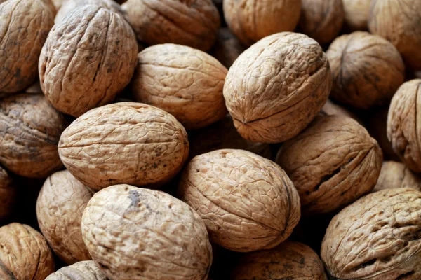 Lots of healthy walnuts in shells — Stock Photo, Image