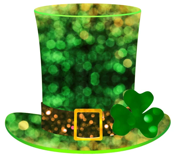 Zielone i błyszczące kapelusz kobold do Saint Patrick's Day na białym tle — Zdjęcie stockowe