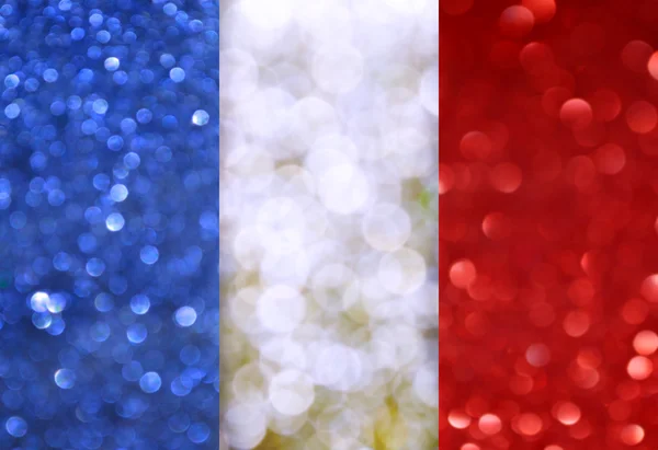 Le drapeau national de France fait de milieux flous lumineux et abstraits avec des paillettes chatoyantes — Photo