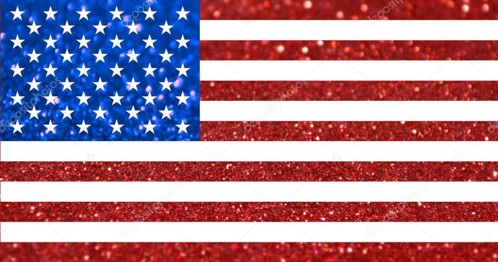 The National flag of USA made of bright and abstract blurred backgrounds with shimmering glitter