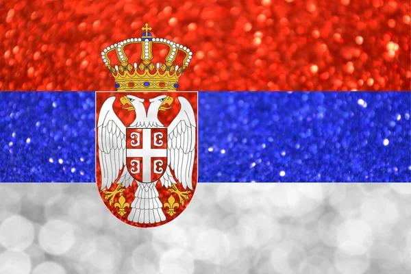 La bandera nacional de Serbia hecha de fondos difuminados brillantes y abstractos con brillo brillante — Foto de Stock