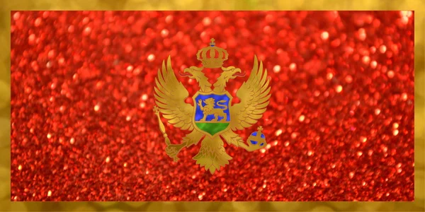 The National flag of Montenegro made of bright and abstract blurred backgrounds with shimmering glitter — Stock Photo, Image