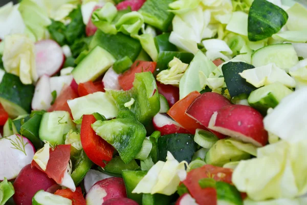 Gustosa insalata vegetariana con pomodori e cetrioli — Foto Stock