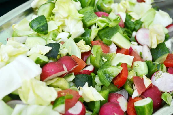 Tasty vegetarian salad with tomatoes and cucumber — Stock Photo, Image