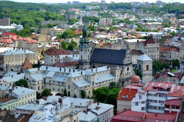 Lviv, Ukrayna - 29 Haziran 2015: cityscape TOPVIEW Lviv şehir merkezinin