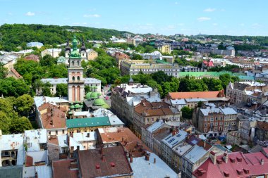 Lviv, Ukrayna - 29 Haziran 2015: cityscape TOPVIEW Lviv şehir merkezinin