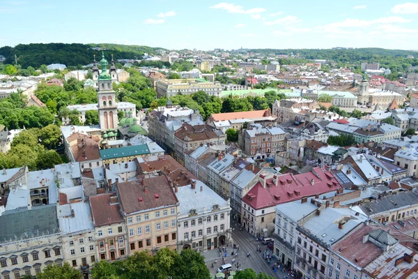 LVIV, UKRAINE - JUNE 29, 2015: cityscape topview of Lviv downtown — Stock Photo, Image