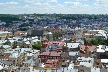 Lviv, Ukrayna - 29 Haziran 2015 cityscape TOPVIEW Lviv şehir merkezinin