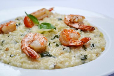 Tiref karides ve özel Arborio pirinç lezzetli risotto