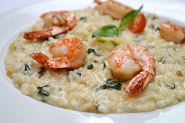 Kaplan karides ve özel Arborio pirinç lezzetli risotto