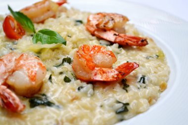 Kaplan karides ve özel Arborio pirinç lezzetli risotto