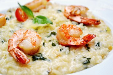 Kaplan karides ve özel Arborio pirinç lezzetli risotto