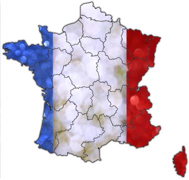 Fransa ulusal bayrak onun harita şeklinde yapılmış parlak ve parıldayan ile bulanık arka glitter