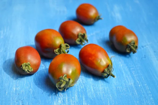 Big dark red tomatoes on bright blue background — Stock Photo, Image