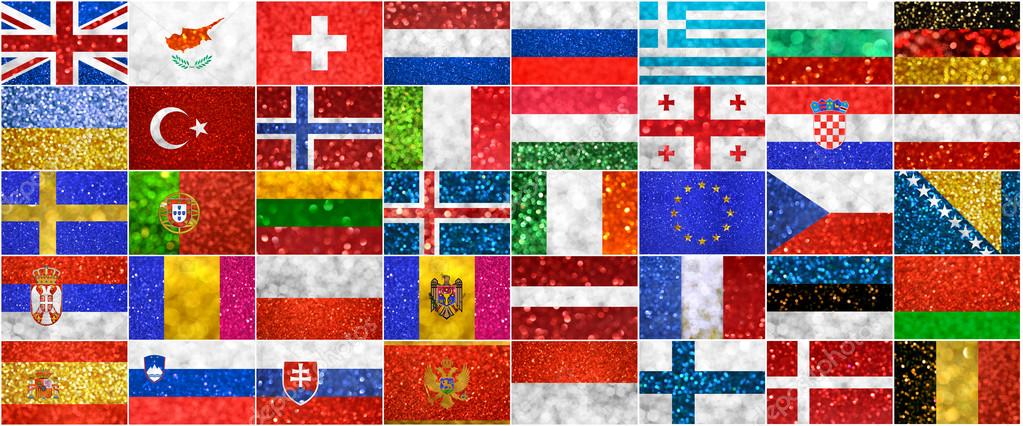 Collage of different European countries made of shimmering glitter