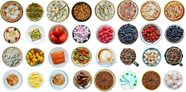 Collage de différents types d'aliments sains et malsains isolés sur du blanc — Photo