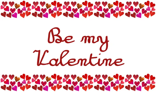 Seja a minha mensagem Valentine em um quadro de corações vermelho, rosa e violeta embaçados brilhantes e abstratos com brilho brilhante isolado no branco — Fotografia de Stock