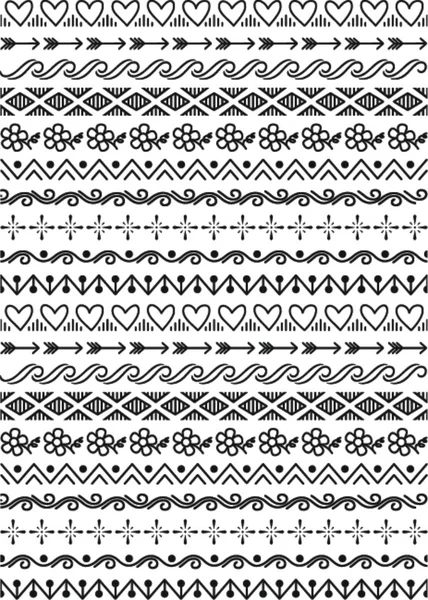 Línea vectorial dibujada a mano conjunto de bordes y elemento de diseño garabato — Archivo Imágenes Vectoriales