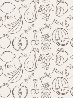 Vektör meyve deseni. Meyveler pürüzsüz arkaplan