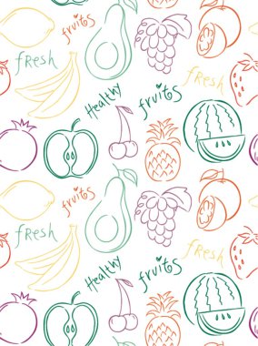 Vektör meyve deseni. Meyveler pürüzsüz arkaplan