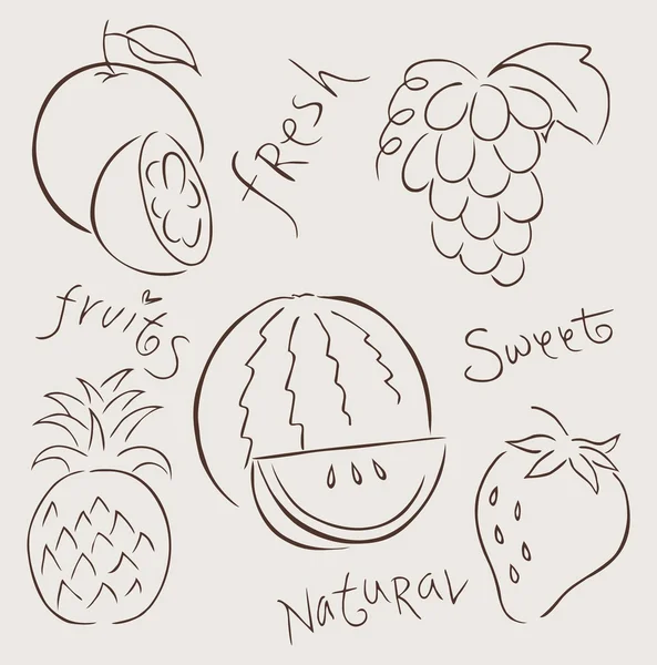 Set of vector icons of fruit . Vector illustration . — Stock Vector