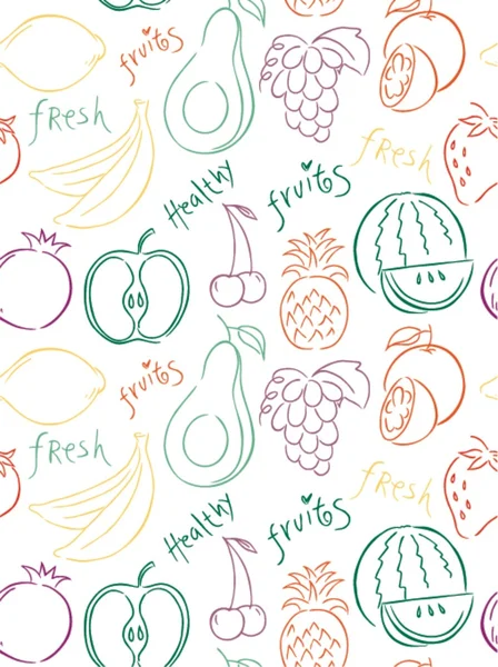 Modèle de fruits vectoriels. Fruits fond sans couture — Image vectorielle