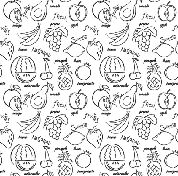 Modèle de fruits vectoriels. Fruits fond sans couture — Image vectorielle