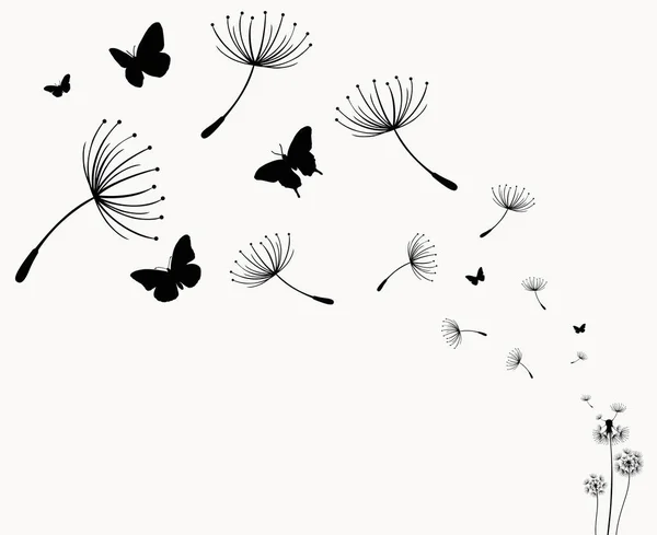 Diente León Con Mariposas Voladoras Semillas Ilustración Vectorial — Archivo Imágenes Vectoriales