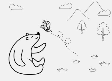 Sevimli ayının kelebekle oynadığı bir el resmi.