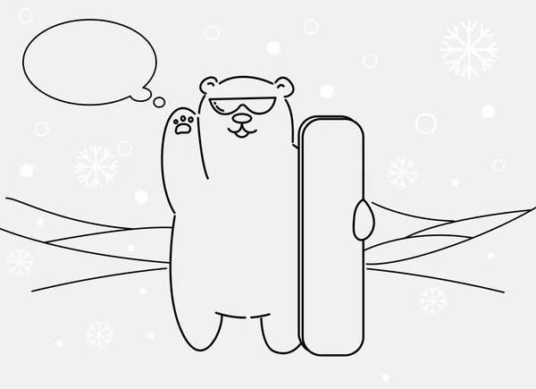 Desenho Mão Urso Snowboard Ilustração Vetorial — Vetor de Stock