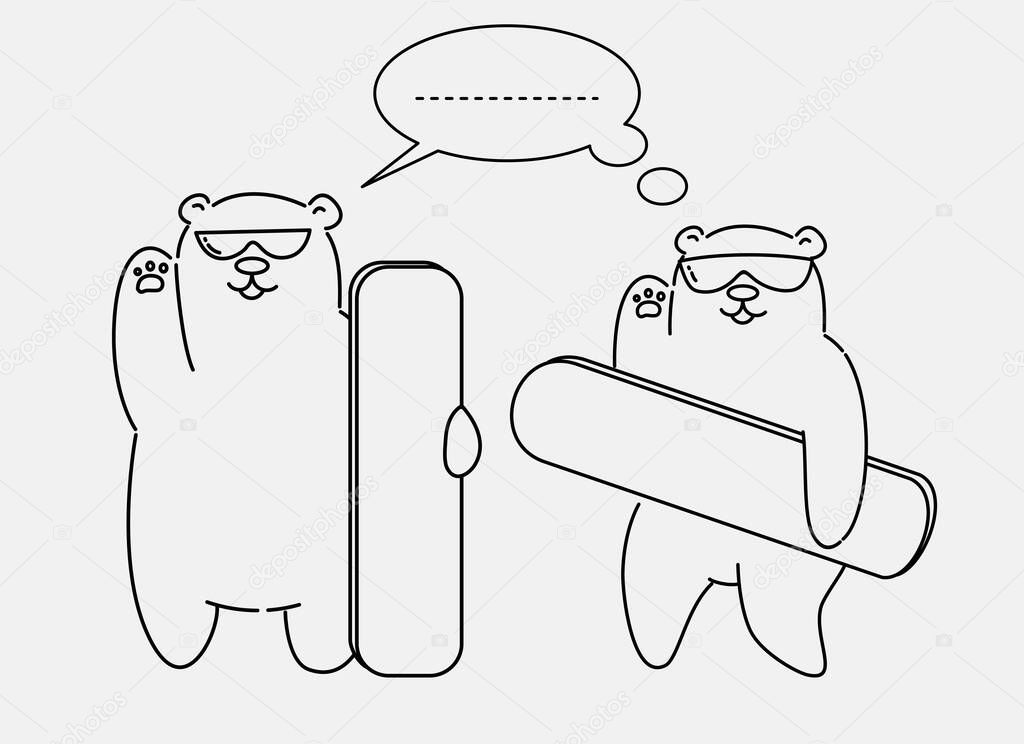 Hand draw of  snowboard bear,  vector illustration