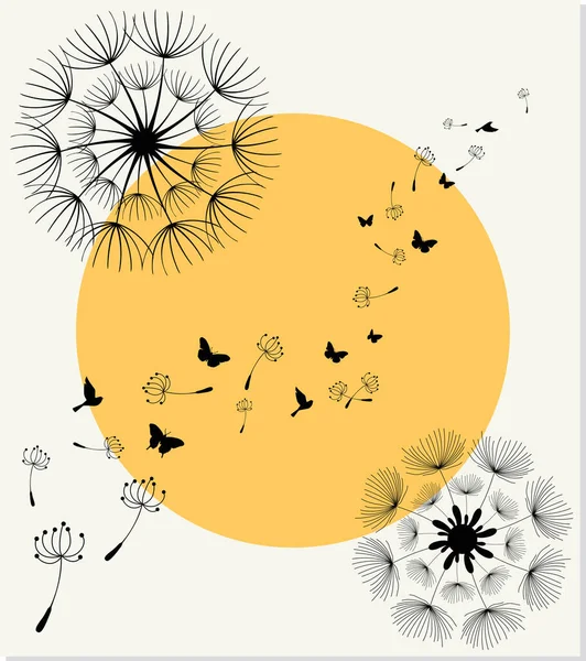 手描きタンポポの花や蝶 — ストックベクタ
