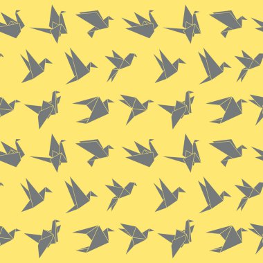 Origami kağıttan kuşlarda kusursuz desen. Kumaş, bebek kıyafetleri, arka plan, tekstil ve diğer dekorasyon modelleri