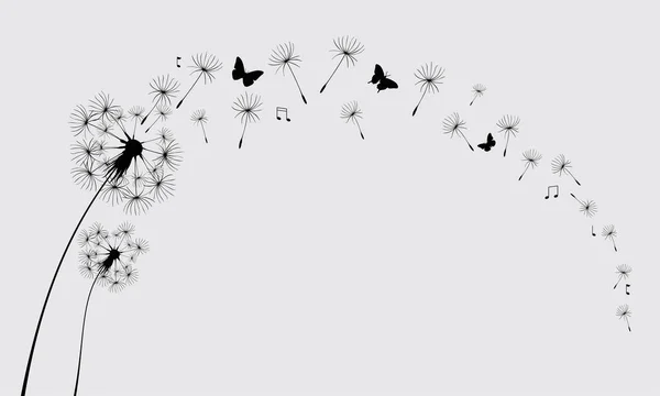 蝶や種子を飛んでタンポポ ベクトルイラスト 散乱シルエットからベクトル絶縁装飾要素 — ストックベクタ