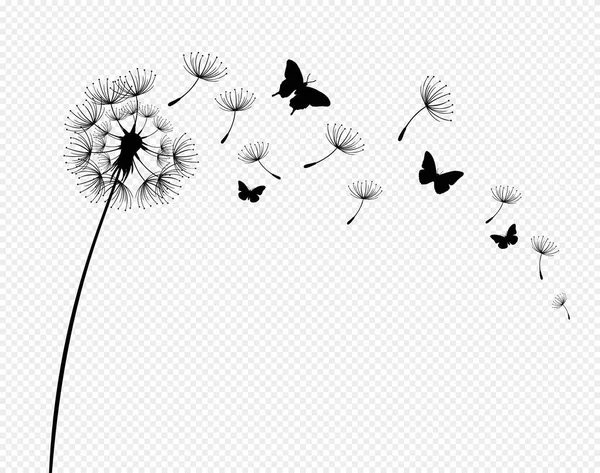 Diente León Con Mariposas Voladoras Semillas Ilustración Vectorial Elemento Decorativo — Vector de stock